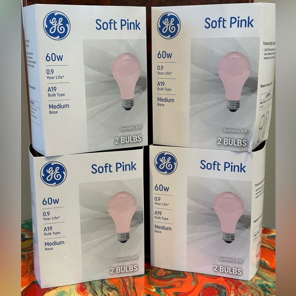 GE Specialty Soft - “PINK” Light Bulbs - 4 Packs/8 Bulbs - 60W